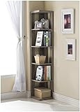 Dark Taupe Finish Wood Wall Corner 5-Tier Bookshelf Bookcase