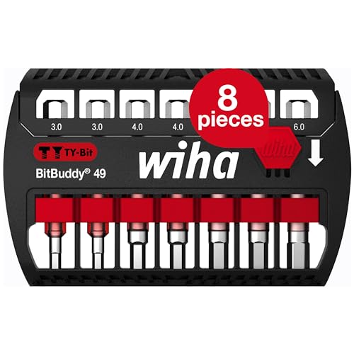 Wiha BitBuddy® T‑Shaped Hexagonal Bits Set – 49 mm, 8 Pieces 1/4 E6,3 (42114)