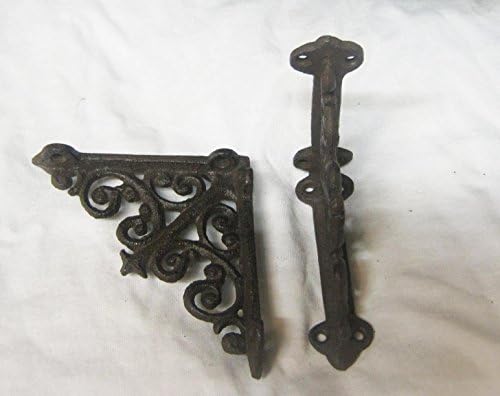 set of 2 Small antique style Cast Iron Decorative Shelf Brackets 4" x 4" #39S