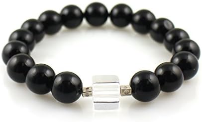 Crystal Quartz Bracelet with Black Amber Resin, Pure Fine Silver | Zen Bracelet, Yoga Bracelet, Gemstone Bracelet Healing, Gemstone Bracelet Men, Gemstone Bracelet Women