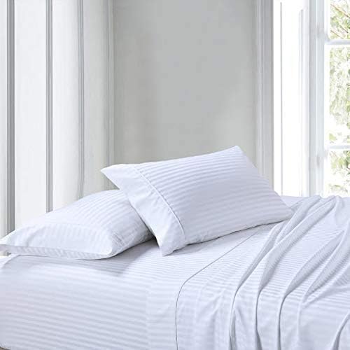 Bed Sheet Set Euro Ikea King, 100% Long Staple Cotton Euro Ikea King Bedding Set, Soft Sateen Bed Sheets Set - 1 Fitted Sheet, 1 Flat Sheet & 2 Pillowcases (100% Cotton Euro Ikea King, White Stripe)