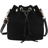 Suede Bucket Bags for Women Drawstring Hobo Crossbody Shoulder Bag Everyday Vintage Bucket Purse Barrel Bag Travel Work