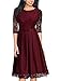 MISSMAY Women's Vintage Half Sleeve Floral Lace Cocktail Party Pleated Swing Dress Wine Red Small