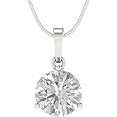 Clara Pucci 14K White Gold Plated Solitaire 18" Box-Chain Necklace - Sterling Silver 2ct Round Cut Moissanite Pendant