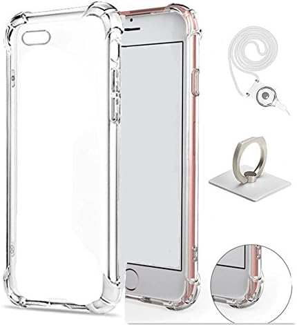 iPhone 7 Plus Case, Luxury Apple iPhone 7 Plus Crystal Clear Shock Absorption Technology Bumper Soft TPU Cover with Ring Holder and Neck Lanyard Case for iPhone 7 Plus 5.5 Inch (2016) - Clear