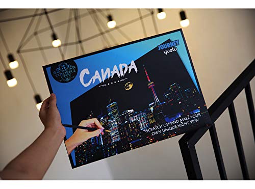 Scratch Paper Rainbow Painting Sketch Pads DIY Art Craft Night View Scratchboard for Adults and Kids - Scratch Painting Creative Gift - 2 Packs & Pen, Clean Brush, 16" x 11.2" (New York / Canada) - Thumbnail 2