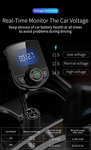 AZWang Bluetooth Car Adapter(Upgraded Version),Bluetooth Transmitter,Bluetooth Aux Adapter with Quick-Charge, 3 USB Ports, 6 Music Playing, Hands-Free Calls, AUX Input