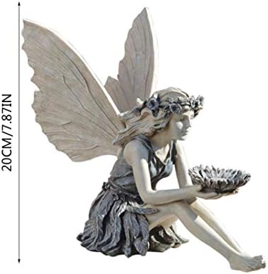 Angel Backyard Figurine Practical Sculpture Sitting Fairy Statue Vintage Resin Craft Backyard Garden Yard Artwork Porch Patio House Ornaments Outside Decorations (A)