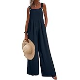 Dokotoo Women's Casual Loose Overalls Jumpsuits One Piece Sleeveless Wide Leg Long Pant Rompers With Pockets