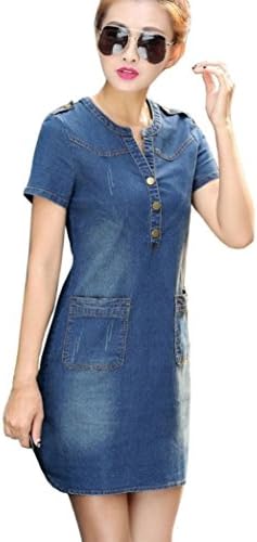 SanCanSn Plus Size Dress Womens Off Shoulder Denim Shirt Dress Tops Beach Mini Dress Sundress (3XL, Dark Blue 2)