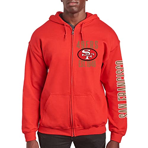 Junk Food Clothing x NFL - San Francisco 49ers - MVP Zip Hoodie - Unisex Adult Full Zip Hooded Sweatshirt for Men and Women - Size Small Image