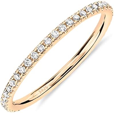 PAVOI 14K Gold Plated Sterling Silver CZ Simulated Diamond Stackable ...