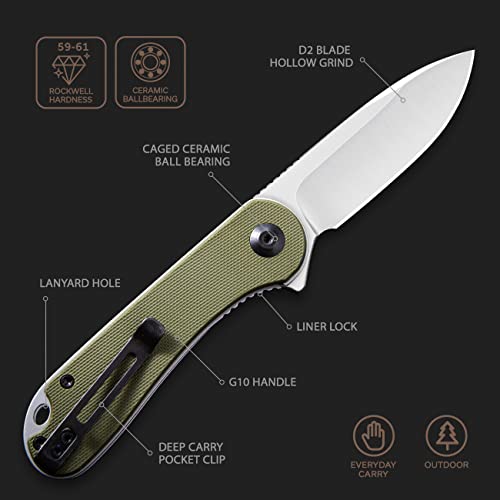 CIVIVI Knives Elementum Folding Pocket Knife 2.96" D2 Satin Blade,G10