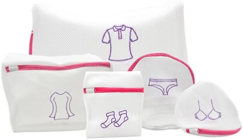 Laundry Washing Bags - Delicates Mesh Wash Clothes Bag,Net Drying Bag for Washing Machine,Pouch Case Basket for Bra Lingerie Underwear Garment Socks Protection(Set of 5) (White)