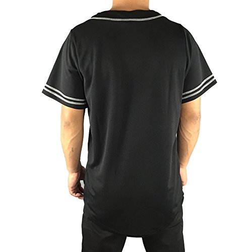 LIWEIKE Mens Baseball Jersey Button Down Plain Short Sleeve Hipster Hip Hop T Shirts (Small) - Thumbnail 3