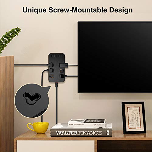 Power Bar Surge Protector - 6-Outlet Surge Protector with 5 USB Ports Fast Charging (4.8A) UL Listed, 6Ft Long Extension Cord Flat Plug Wall Mountable, 1700 Joules for iPhone iPad Home Dorm Office Laptop Computer