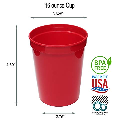 Rolling Sands 16 Ounce Reusable Plastic Stadium Cups Red, 8 Pack, Made in USA, BPA-Free Dishwasher S - //coolthings.us