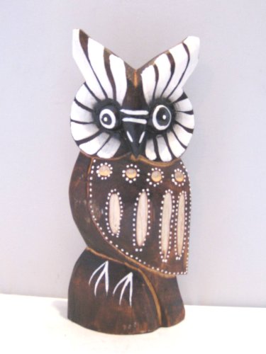 Wooden Owl Hand Carved And Hand Painted Wood Bali Home Decor