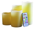 Flameless LED Illumicandle - 4 Nonflammable Wax Battery Operated Pillar Electric Candles - Multi Function Remote Control with Timer - Color Changing / Light Mode Options - Unscented Safe Indoor Candle