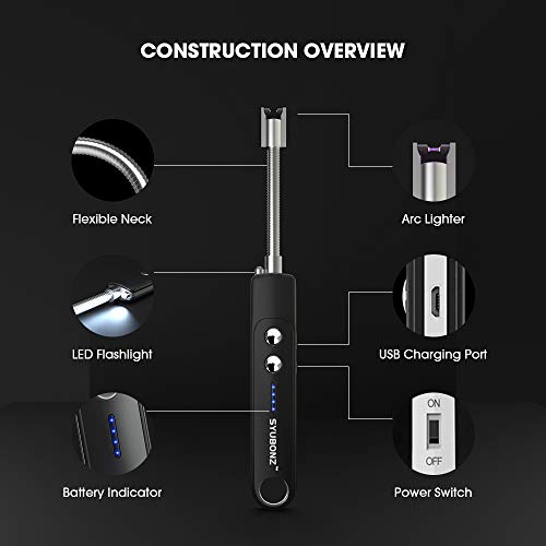 Candle Lighter, 360° Flexible Arc Long Lighter with LED Flashlight, USB