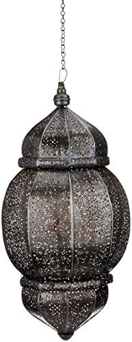Anasa Decor Antique Moroccan Hanging Metal Lantern (26.04 cm x 26.04 cm x 60.96 cm, Black)
