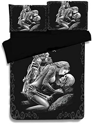 Onlyway Skull Quilt Cover Set Beauty Kiss 3D Halloween Warrior Skull Duvet Cover Pillowcase