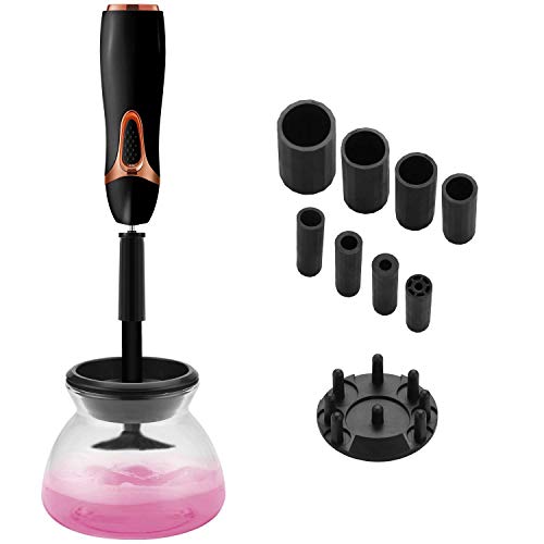 Professional Makeup Brush Cleaner and Dryer, Electric Spinning Make up Brush Machine Tool Portable Cosmetic Clean Device Large Cleaning and Drying Set with the Holder Stand Kit for Dry, White (Black) - Thumbnail 7