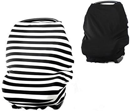 Reversible 2 covers in 1 Versatile Stretchy Multi-Use Baby Car Seat Cover Canopy, Infinity Nursing Cover, Shopping Cart Cover, High Chair Cover for Boy or Girl - Includes a Carry Bag, Gift Ready