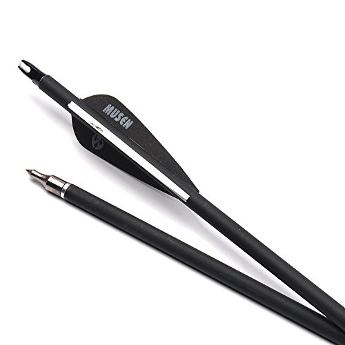 Musen 30 Inch Carbon Archery Arrows, Spine 500 with Removable Tips, Hunting and Target Practice Arrows for Compound Bow and Recurve Bow, 12 Pcs Black - Thumbnail 6
