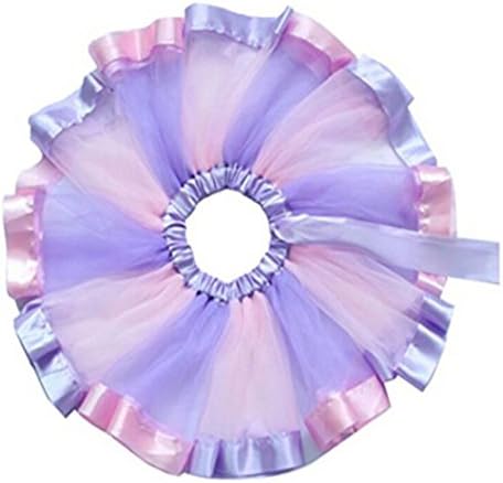 JXUFUFOO Girls Rainbow Tutu Skirt Layered Tulle Dance Dress up,Pink Purple,L(4-6 T)