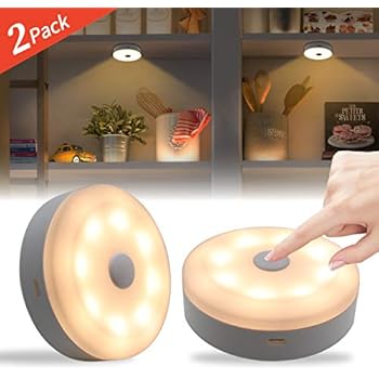 Bason Puck Lights, Under Cabinet Lighting, Closet Light, Wireless USB Rechargeable Led Button Tap Lights,Stick-Anywhere for Kitchen,Wardrobe,Bedroom,Bathroom,Safe Lights for Decorative,3000K,2-Pack