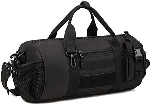 Cylindrical Light Weight Large Capacity Muti-Compartment MOLLE System Military Waterproof Material Handbag &amp; Single Sling Cross Body Travel Bag (Black)