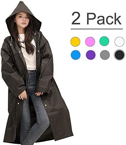 Waterproof Raincoat - Portable, Reusable ,Emergency EVA Rain Ponchos with Hoods and Sleeves 100% Waterproof，2 PACK for Adults&Children -Best for Camping, Hiking, Outdoor, Disney