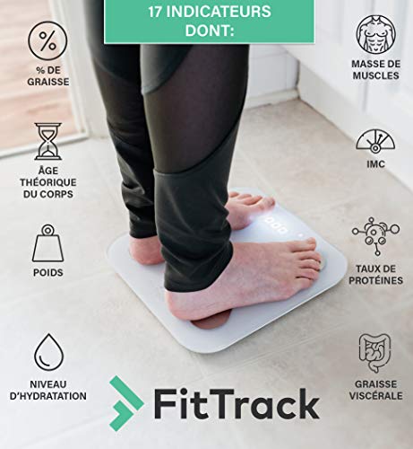 FitTrack Dara Smart BMI Digital Scale - Measure Weight and Body Fat - Most Accurate Bluetooth Glass Bathroom Scale