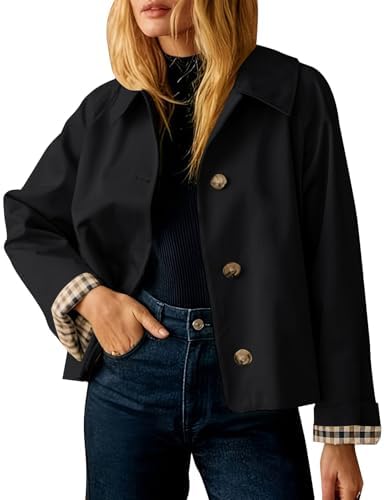 Amazon.com: Dqbeng Womens Short Trench Jacket Plaid Lining Button