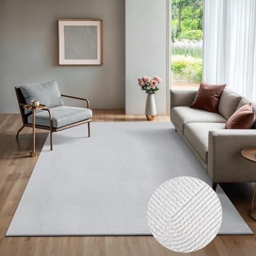 the carpet Rio - Moderner Kurzflor Teppich, weicher und pflegeleichter Anti-Rutsch-Teppich mit 3D-Optik, robust, für Wohnzimmer und Schlafzimmer, Weiß