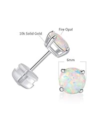 Pendientes de tuerca redondos de ópalo de 0.236 in de GEMSME de oro blanco macizo de 10 quilates