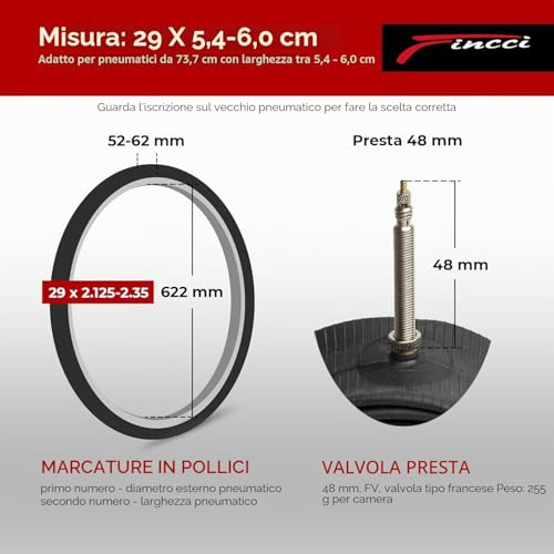 Fincci Pair of Air Cameras 29 x 2.1, 25 - 2.35 Inches – 48 mm Presta Inner Valve – for Road MTB Mountain Hybrid Bike Bicycle – Pack of 2