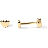 PAVOI 14K Gold Plated 925 Sterling Silver Posts Pair of Flat Back Stud Earrings for Women | Cartilage Helix Piercing | Heart Moon Snake Smiley Butterfly Yin and Yang North Star Earring - Valentines Day Trendy Jewelry
