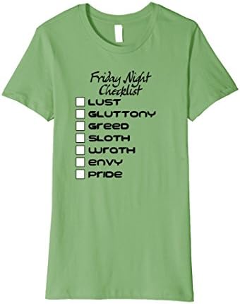 Womens Friday Night Checklist Seven Deadly Sins T-Shirt Small Grass