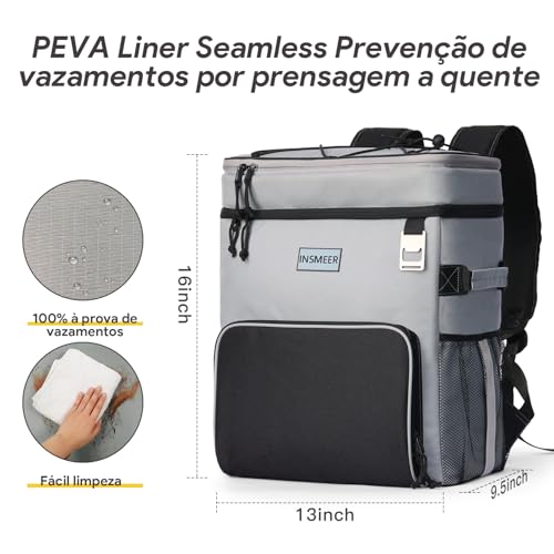 INSMEER Mochila térmica, refrigerador de praia isolado grande refrigerador de acampamento macio à prova de vazamento