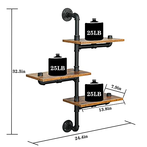 HEONITURE Industrial Pipe Shelving, Pipe Shelves with Wood Planks