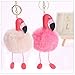 Girls Pink and White Flamingo Plush Keychain Pink Faux Rabbit Fur Keychain Handbag Tote Bag Charm Pendant Key Ring