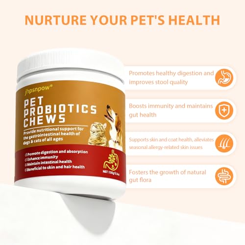 Probiotics for Dogs, Dog Probiotic Chewable Tablets, Digestive Enzymes & Prebiotics Regulate Gut Health, Improve Digestion & Immunity, Reduce Itching & Allergies, Cat Probiotics Chicken Flavor, 5.3Oz