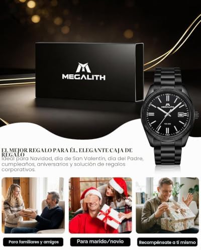 Reloj Hombre Acero Negocios: Analogico Formal Relojes con Fecha Luminosa - Regalo para Business Hombre Aniversario Cumpleaños Día del Padre - Negro