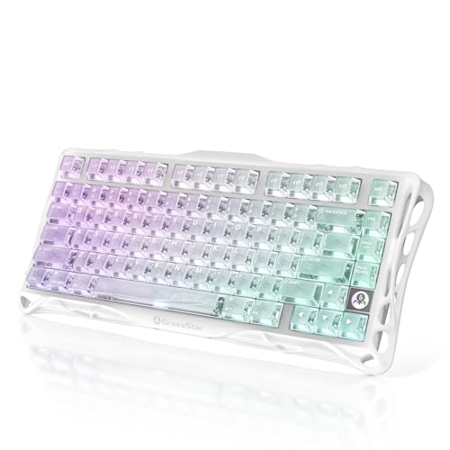 GravaStar Mercury K1 Lite 75% Gaming Keyboard, 2.4GHz/BT/Wired Tri-Mode Wireless Keyboard, Clear Keycaps Gasket Hot Swappable Mechanical Keyboard, Pre-lubed Linear Switches,RGB Backlit【Crystal Aurora】