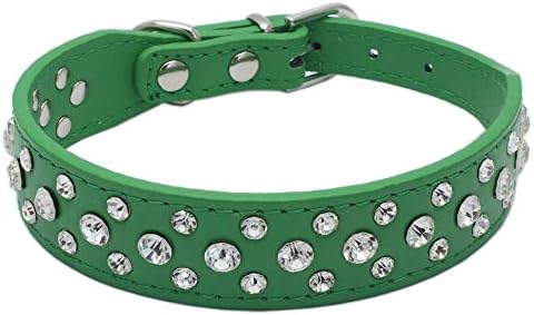 Avenpets 10"-24" Length Custom Leather Small Dog Collar Cat Collar with Crystal Rhinestone Bling