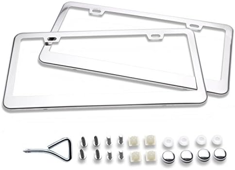 Tritrust Stainless Steel license plate frame, front and back frames,fasteners and aesthetic screws include by (Silver)