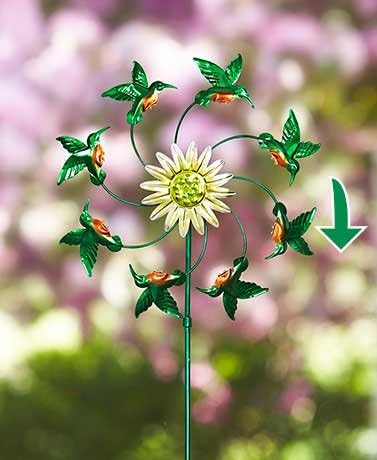 Hummingbird Sunflower Metallic Garden Spinner Yard Decor