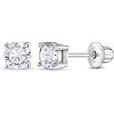 In Season Jewelry CZ Round Birthstone Kids Earrings - 925 Sterling Silver Hypoallergenic Earrings for Girls with Secure Screw Backs - Safe & Comfortable for Toddlers, Kids & Little Girls
